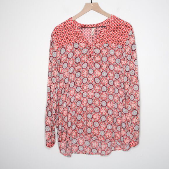 Red Camel Womens Henley‎ Blouse Size Large Pink Blue Boho Popover - Picture 1 of 9